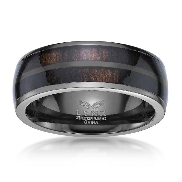 Men's Black Zirconium 8mm Resin and Wood Inlay Band