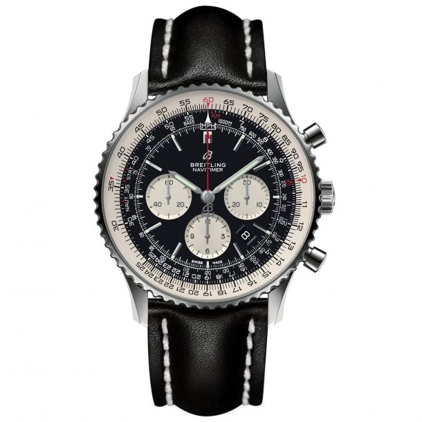 Breitling navitimer black leather strap sales