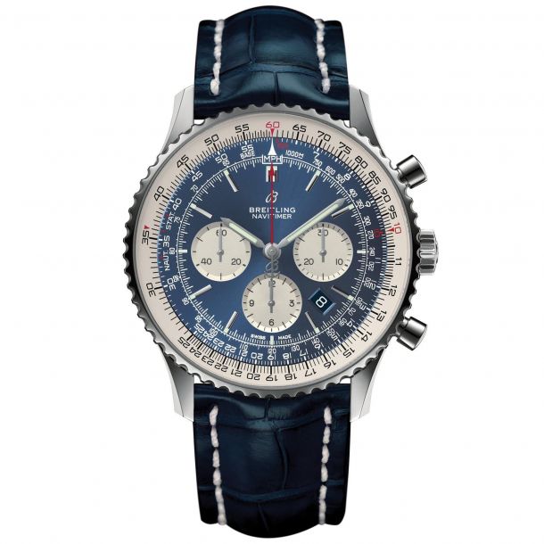 Breitling Navitimer B01 Chronograph 46 Blue Dial Leather Strap Watch AB0127211C1P2 REEDS Jewelers
