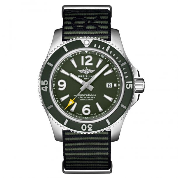 Breitling Superocean Automatic 44 Outerknown Green NATO Strap Watch A17367A11L1W1 REEDS Jewelers