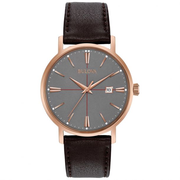 Men's Bulova Classic Aerojet Brown Leather Strap Watch 97B154