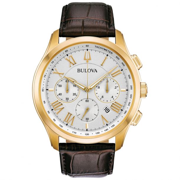 Men s Bulova Classic Wilton Brown Leather Strap Watch 46.5mm 97B169