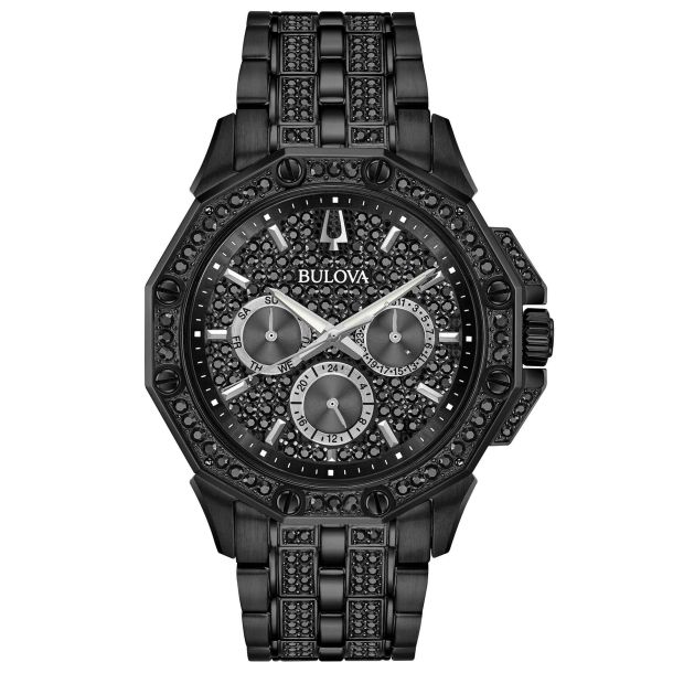 Men s Bulova Crystal Octava Black Ion Plated Stainless Steel Watch 41.5mm 98C134