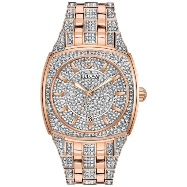 Men s Bulova Crystal Phantom Rose Gold Tone Stainless Steel Watch