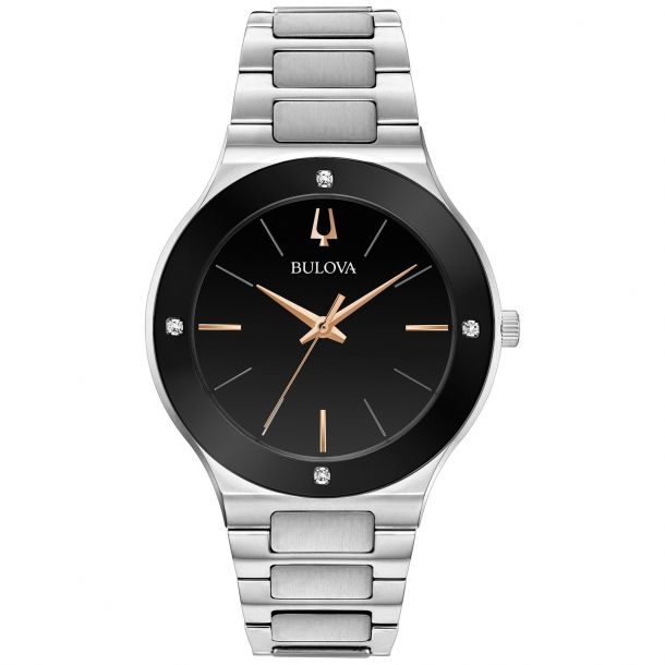 Men s Bulova Futuro Millennia Black Dial Stainless Steel Watch