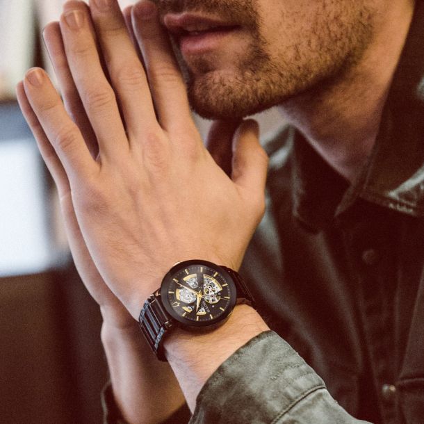 Men's Bulova Futuro Black Dial Gold-Tone Stainless Steel Watch