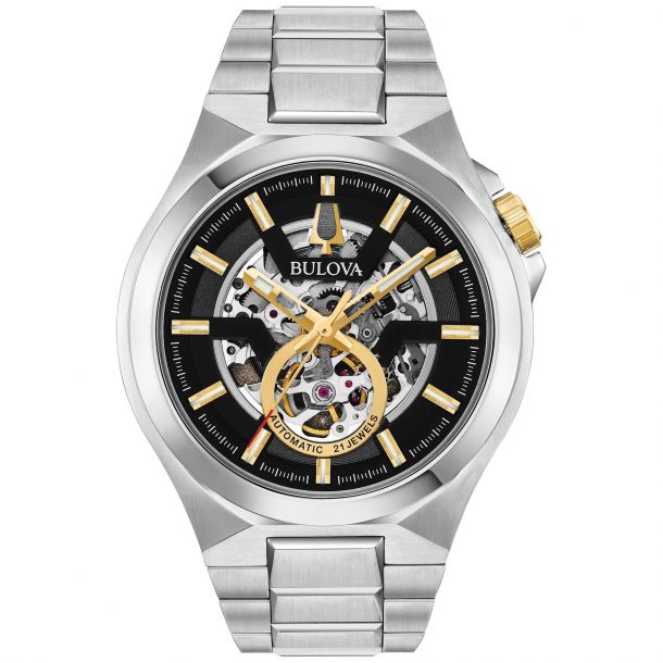 Bulova men's stainless steel automatic skeleton watch cheap