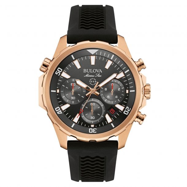 Men s Bulova Marine Star Chronograph Rose Gold Tone Watch 97B153 REEDS Jewelers
