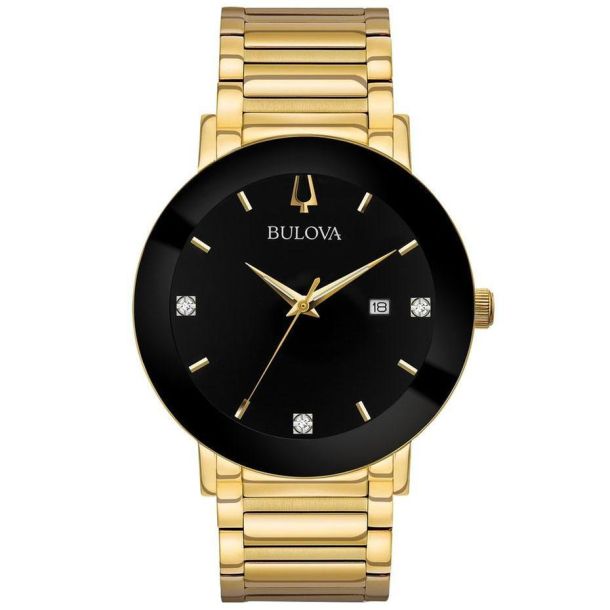 Men's Bulova Futuro Black Dial Gold-Tone Stainless Steel Watch