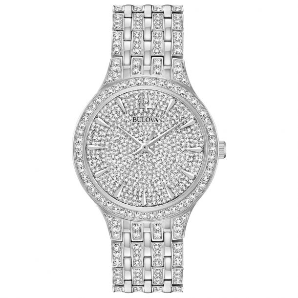 Men s Bulova Crystal Phantom Silver Tone Watch 40mm 96A226