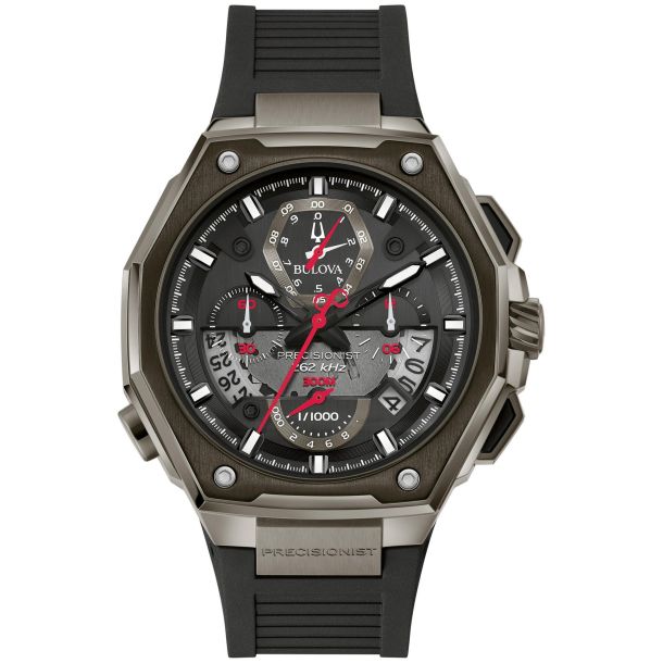 Men s Bulova Precisionist Chronograph Black Rubber Strap Watch 44.5mm 98B358 REEDS Jewelers