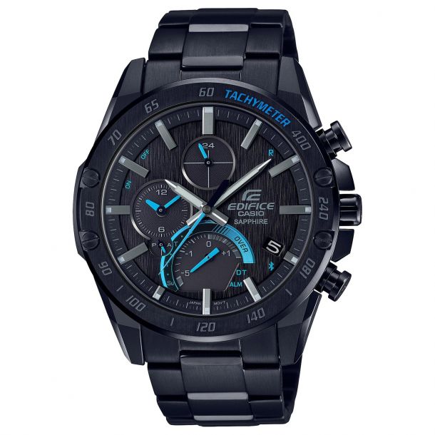 Men s Casio Edifice Super Slim Black Stainless Steel Chronograph Smartphone Link Watch EQB1000XD 1A EQB1000XDC 1A