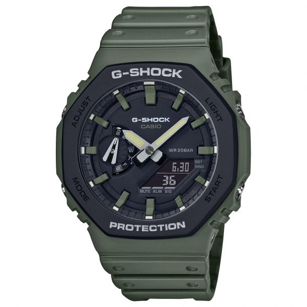 Men s Casio G Shock Analog Digital Carbon Core Guard Army Green Resin Strap Watch GA2110SU 3A