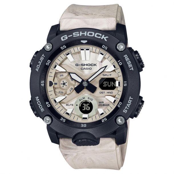 Men s Casio G Shock Analog Digital Carbon Core Guard Utility Wavy Marble Resin Strap Watch GA2000WM 1A REEDS Jewelers