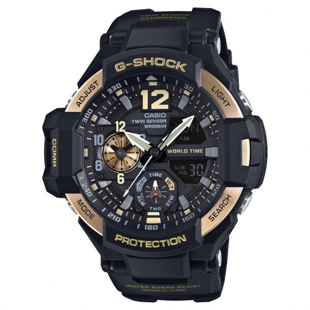 Men s Casio G Shock Gravitymaster Black and Gold Watch GA1100 9G