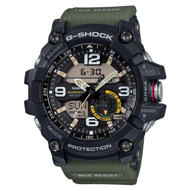 Men s Casio G Shock Master of G Mudmaster Twin Sensor Army Green Watch GG1000 1A3
