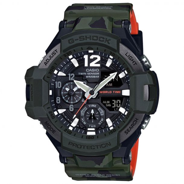 Men s Casio G Shock Olive Green Gravitymaster Resin Watch GA1100 SC 3A