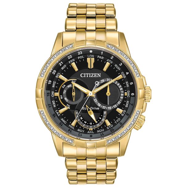 Men s Citizen Eco Drive Calendrier Gold Tone Bracelet Watch 44mm BU2082 56E REEDS Jewelers