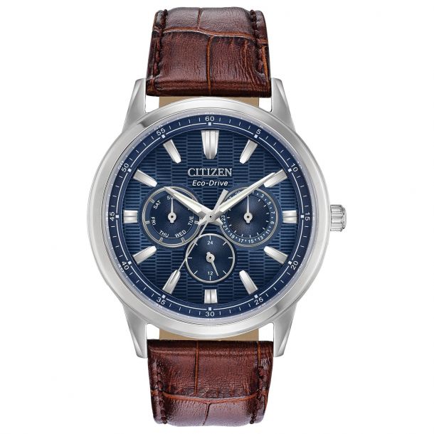 Citizen eco drive 2025 blue dial leather strap