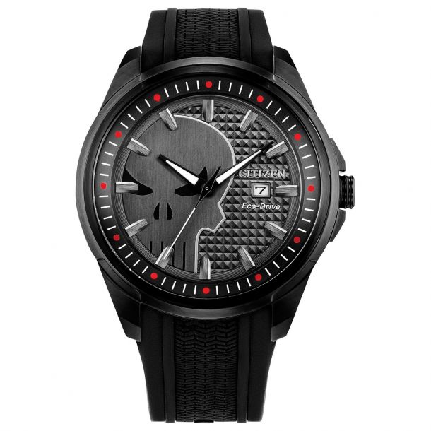 Men's Citizen Eco-Drive Marvel Punisher Black Silicone Strap Watch
