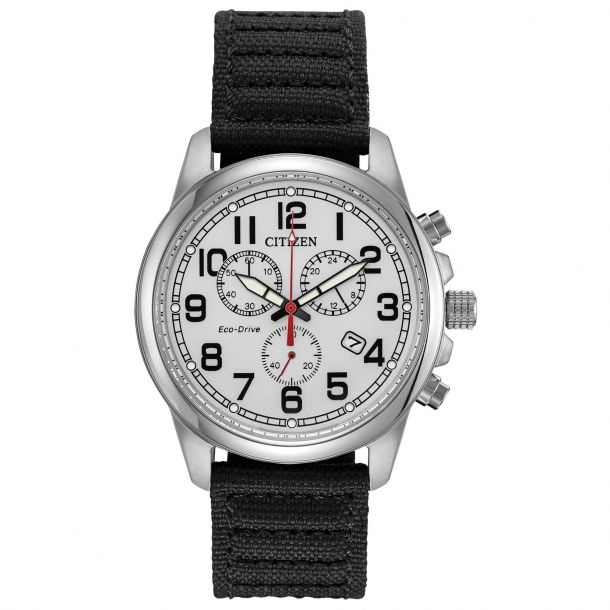 Men's Citizen Eco-Drive Military Chronograph Black Nylon Strap