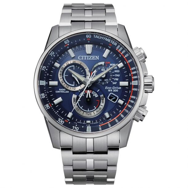 Men s Citizen Eco Drive PCAT Chronograph Stainless Steel Watch 43mm CB5880 54L