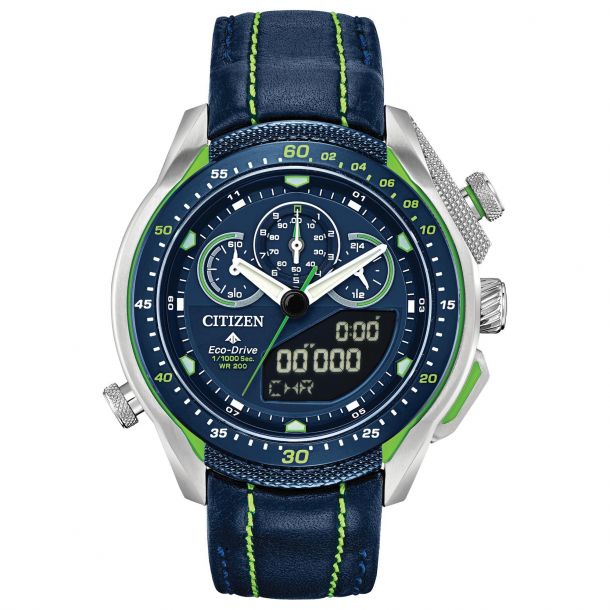 Men s Citizen Eco Drive Promaster SST Chronograph Blue IP Strap Watch JW0138 08L