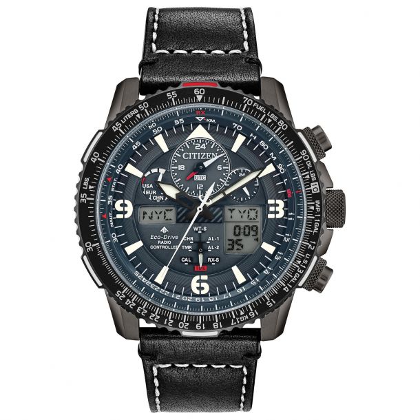 Men s Citizen Promaster Skyhawk A T Black Leather Strap Watch JY8077 04H
