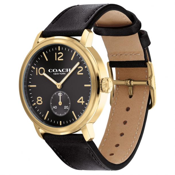Men s COACH Harrison Black Leather Strap Watch 14602545
