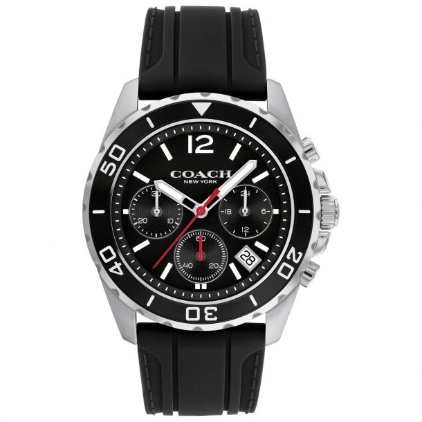 Men s COACH Kent Chronograph Stainless Steel and Black Rubber Strap Watch 14602565