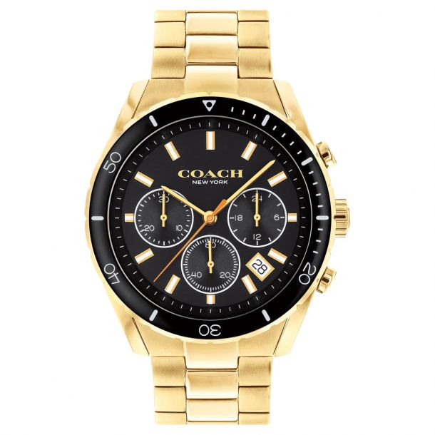 Men s COACH Preston Chronograph Gold Plated Stainless Steel Watch 14602517