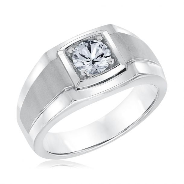 Men s Created White Sapphire Sterling Silver Solitaire Ring