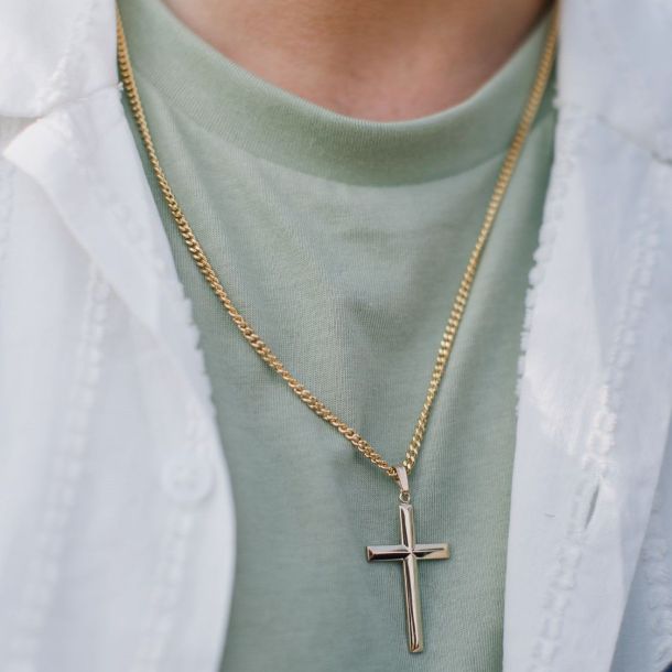 Men s Cross Pendant Necklace and Gold Plated Chain REEDS Jewelers