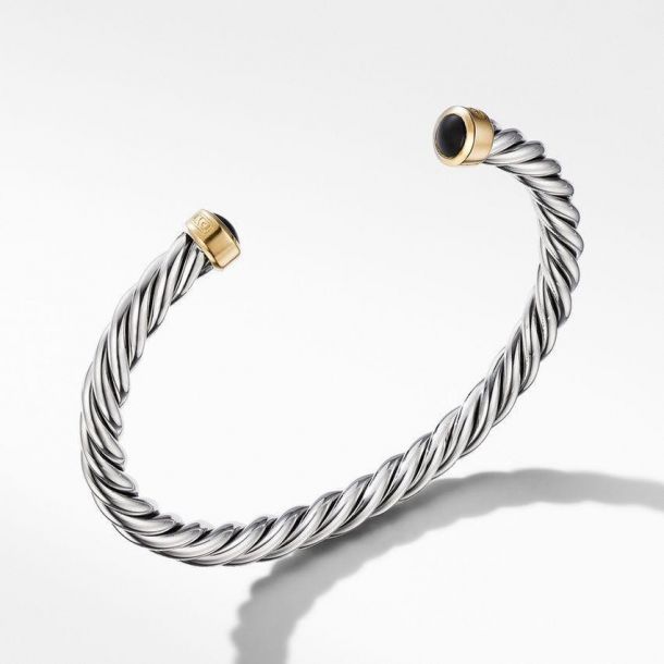 Men s David Yurman Cable Cuff Bracelet with 18k Yellow Gold and Black Onyx 6mm