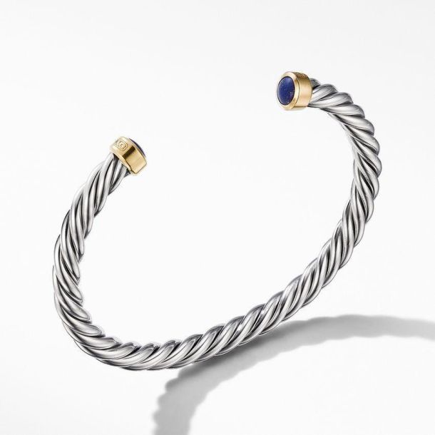Men s David Yurman Cable Cuff Bracelet with 18k Yellow Gold and Lapis 6mm REEDS Jewelers