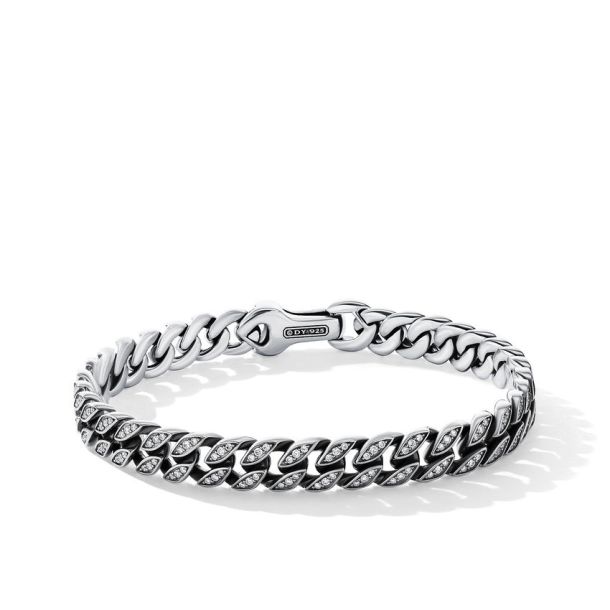 Men s David Yurman Curb Chain Bracelet in Sterling Silver with Pave Diamonds