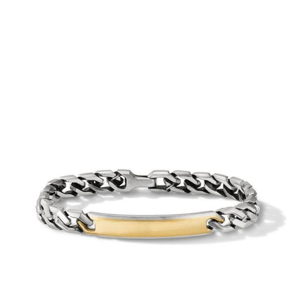 Men s David Yurman Curb Chain Link ID Bracelet with 18k Yellow Gold
