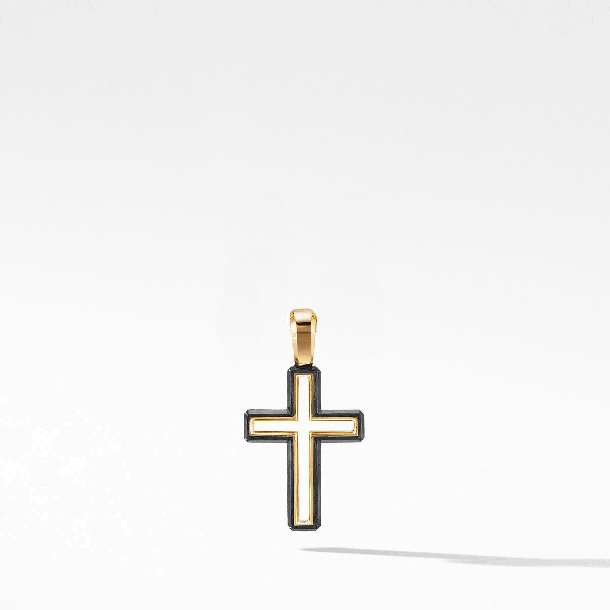 Men s David Yurman Forged Carbon Cross Pendant with 18K Gold REEDS Jewelers