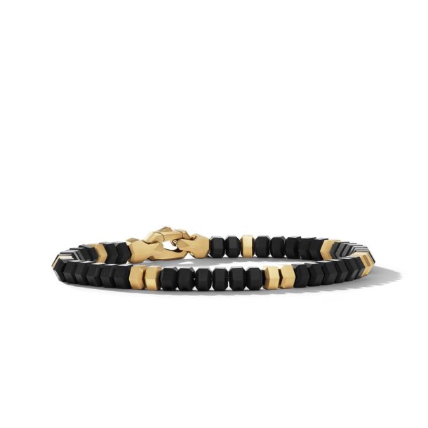 Men s David Yurman Hex Bead Bracelet with Black Onyx and 18K Yellow Gold Medium REEDS Jewelers