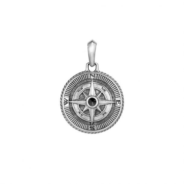 David Yurman Maritime Compass Amulet with Black Diamond - Silver