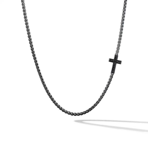 Men s David Yurman Pave Cross Necklace with Treated Black Diamonds