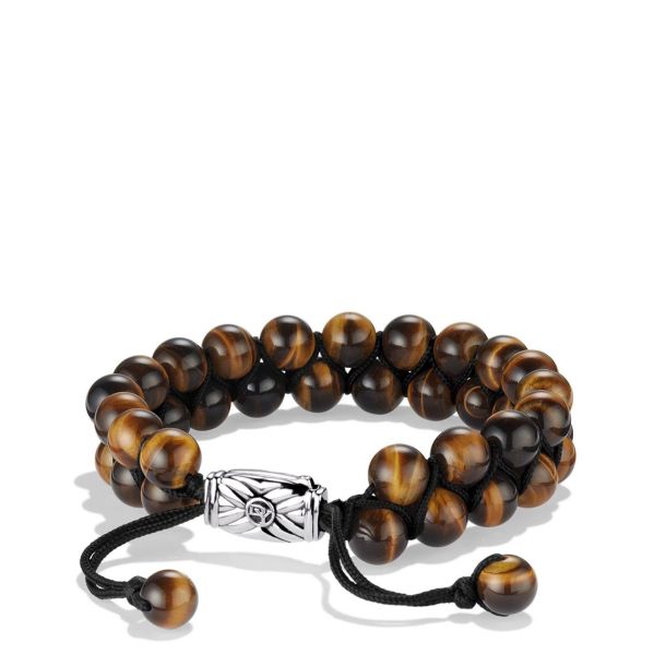 Mens Elastic Silver Cross Bracelet with Tigers Eye Beads