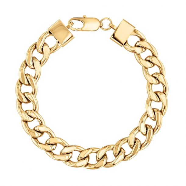 14K Gold Cuban Link Bracelet w/ Emerald Cut Diamond 3 Diamonds / 7.5 Inches