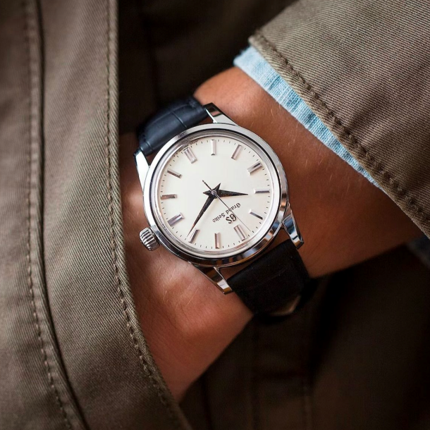 Men s Grand Seiko Elegance Watch Ivory Dial Leather Strap SBGW231