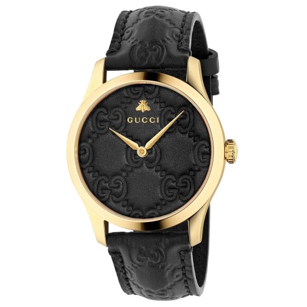 Men s Gucci G Timeless Black Leather Strap Watch YA1264034A