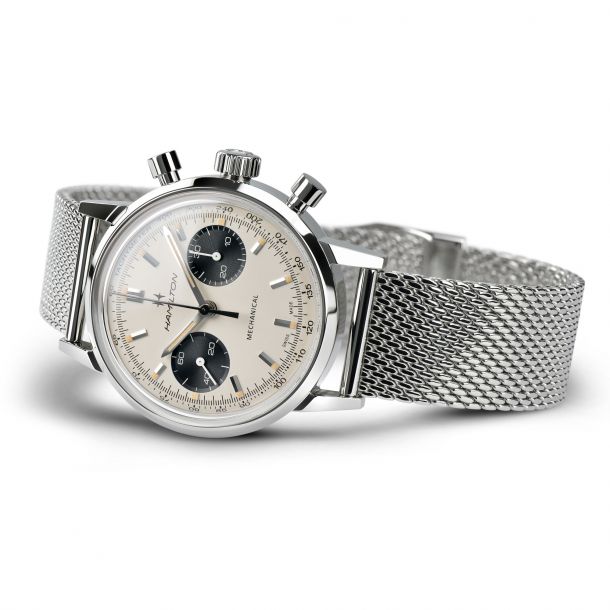 Men s Hamilton American Classic Intra Matic Chronograph H Stainless Steel Bracelet Watch H38429110 REEDS Jewelers