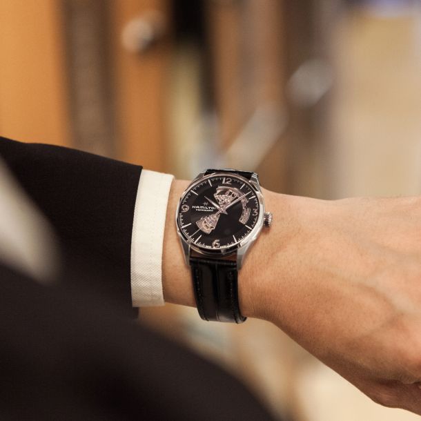 Hamilton jazzmaster clearance open heart black