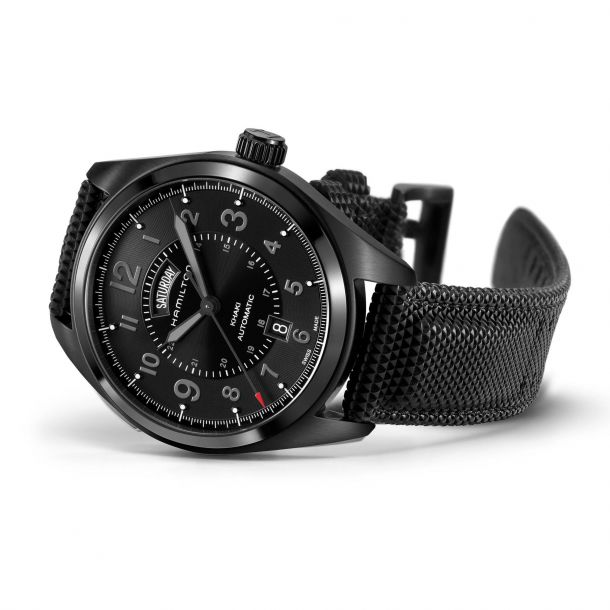 Men's Hamilton Khaki Field Day Date Auto Full Black Rubber Strap 