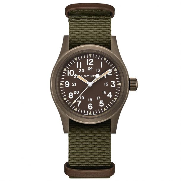 Men s Hamilton Khaki Field Mechanical Green NATO Strap Watch H69449961 REEDS Jewelers