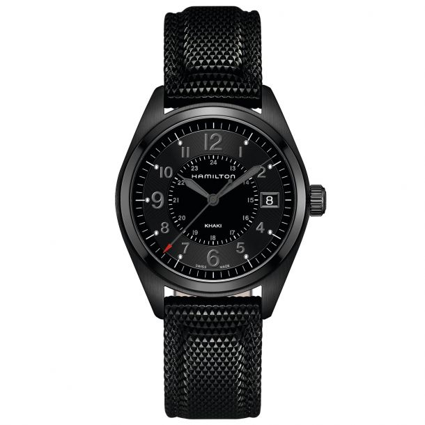 Men's Hamilton Khaki Field Quartz Full Black Rubber Strap Watch